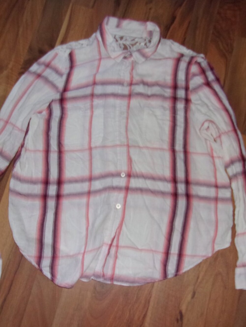 size extra large womens plaid pink white shirt dress casual lace gorpcore